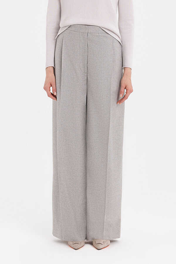 WHITE CHECK WIDE LEG TROUSERS 2