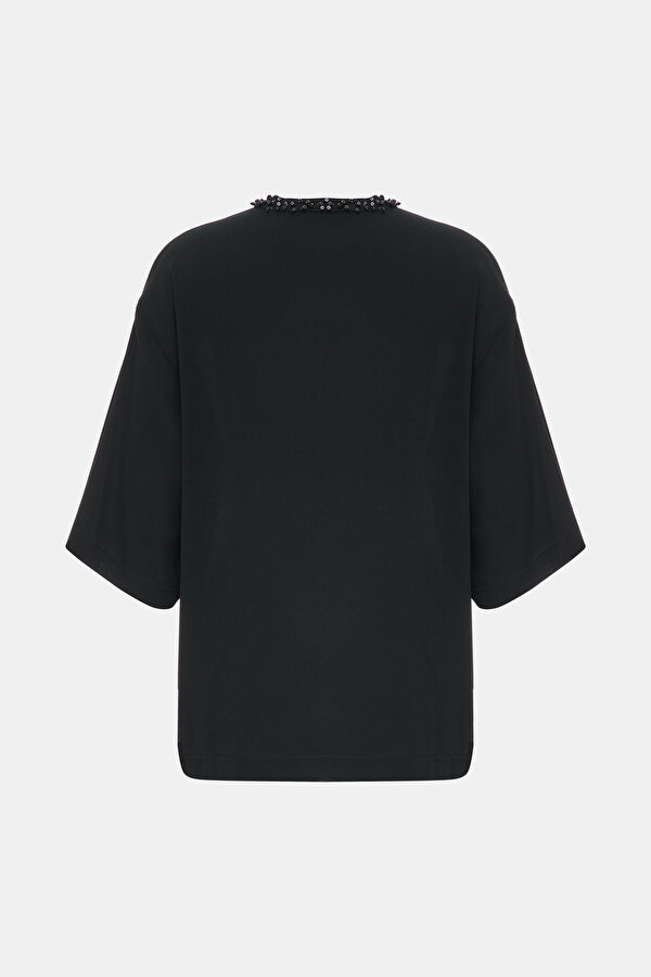 NAVY BLUE BASIC / ROUND NECKLINE 3/4 SLEEVES BLOUSE 6
