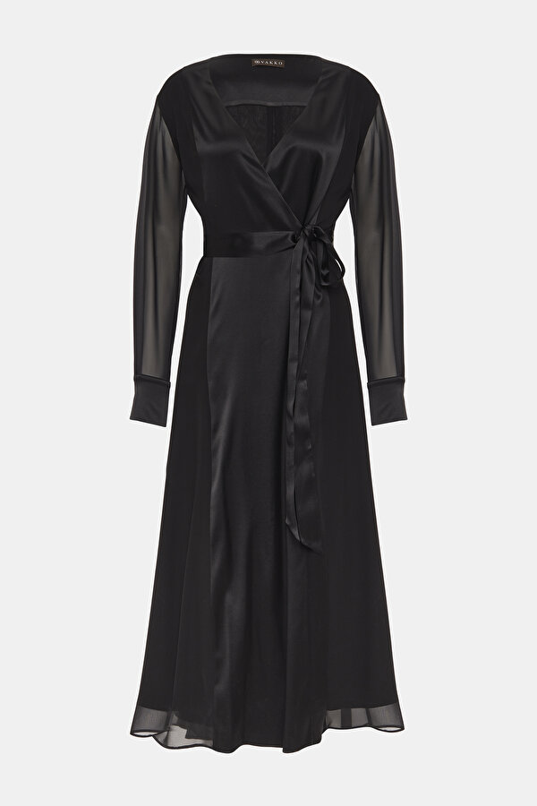 BLACK LONG SLEEVE MIDI DRESS