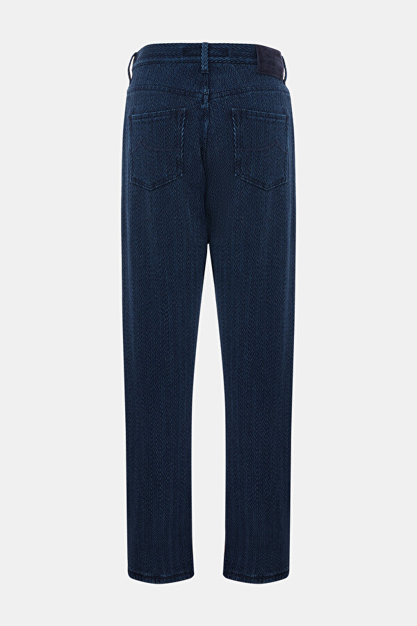NAVY BLUE HERRINGBONE STRAIGHT CUT TROUSERS 2