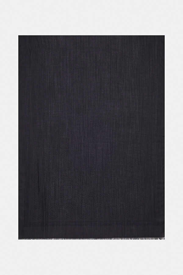 BLACK JACQUARD MODAL WOOL SILK SHAWL