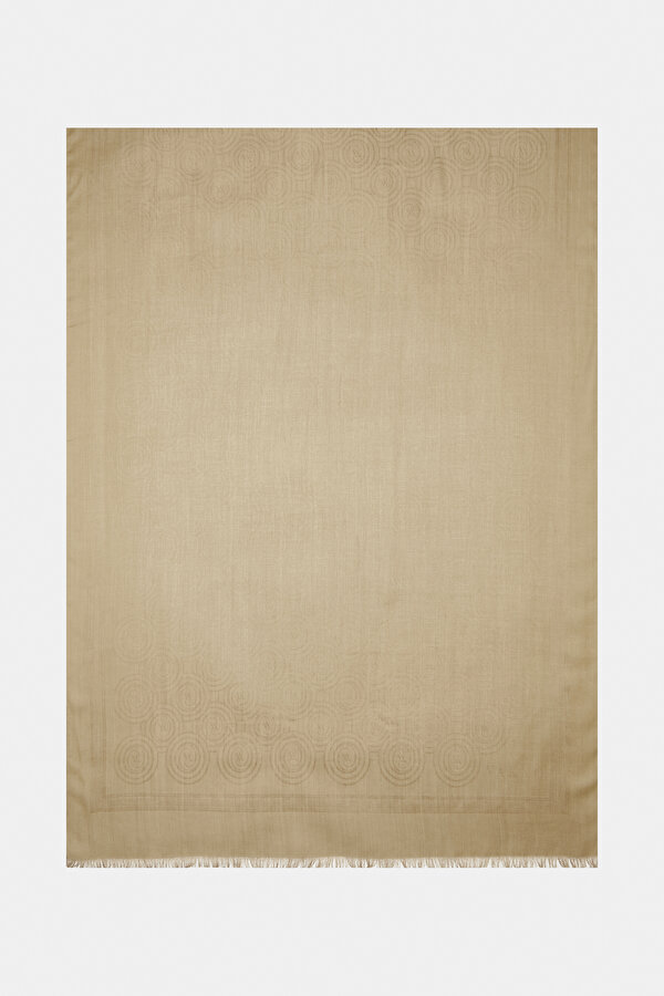 BEIGE JACQUARD MODAL WOOL SILK SHAWL