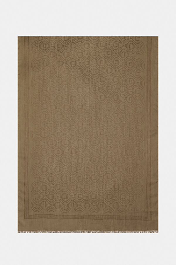 BROWN JACQUARD MODAL WOOL SILK SHAWL