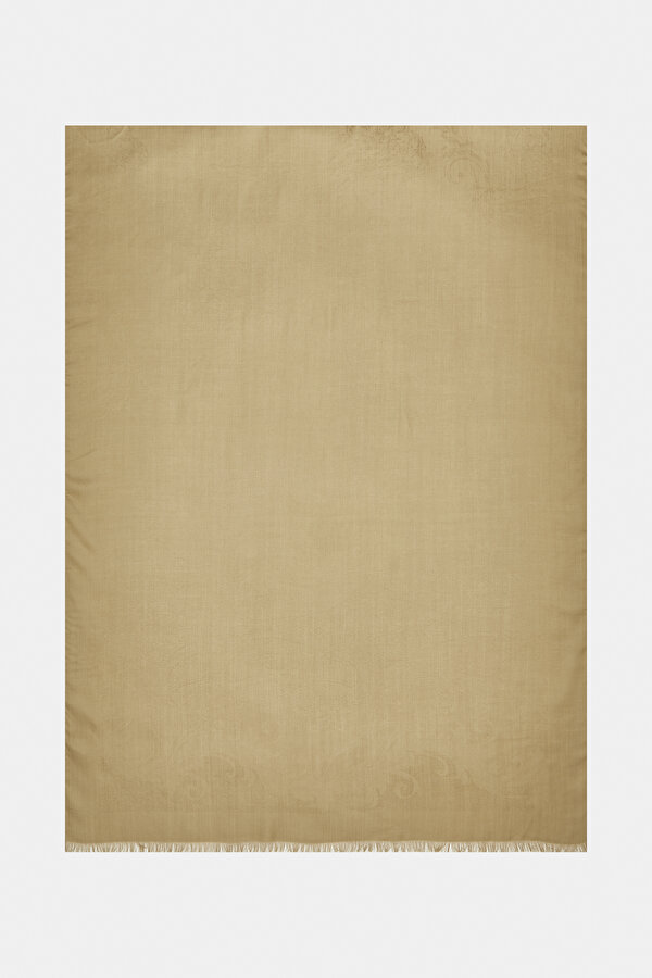 BEIGE JACQUARD MODAL WOOL SILK SHAWL