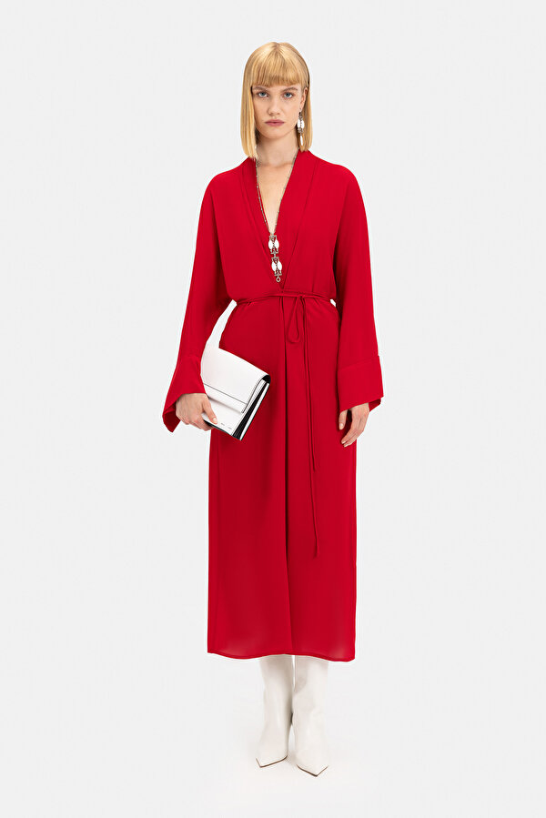 RED LONG SLEEVE MIDI DRESS