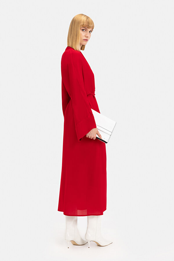 RED LONG SLEEVE MIDI DRESS 2