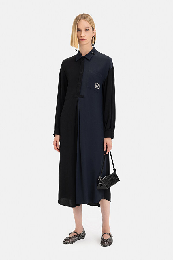 BLACK LONG SLEEVE MIDI DRESS