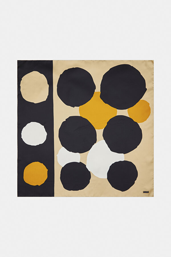 BLACK GEOMETRIC DESIGN TWILL SCARF