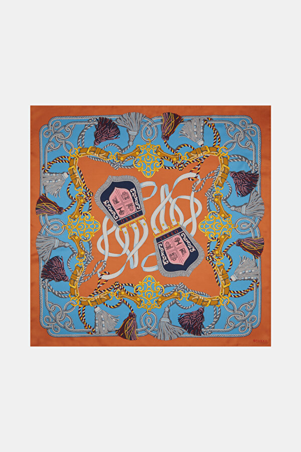 TURUNCU OBJE DESENLİ TWILL EŞARP