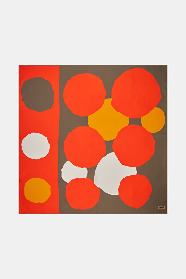ORANGE GEOMETRIC DESIGN TWILL SCARF