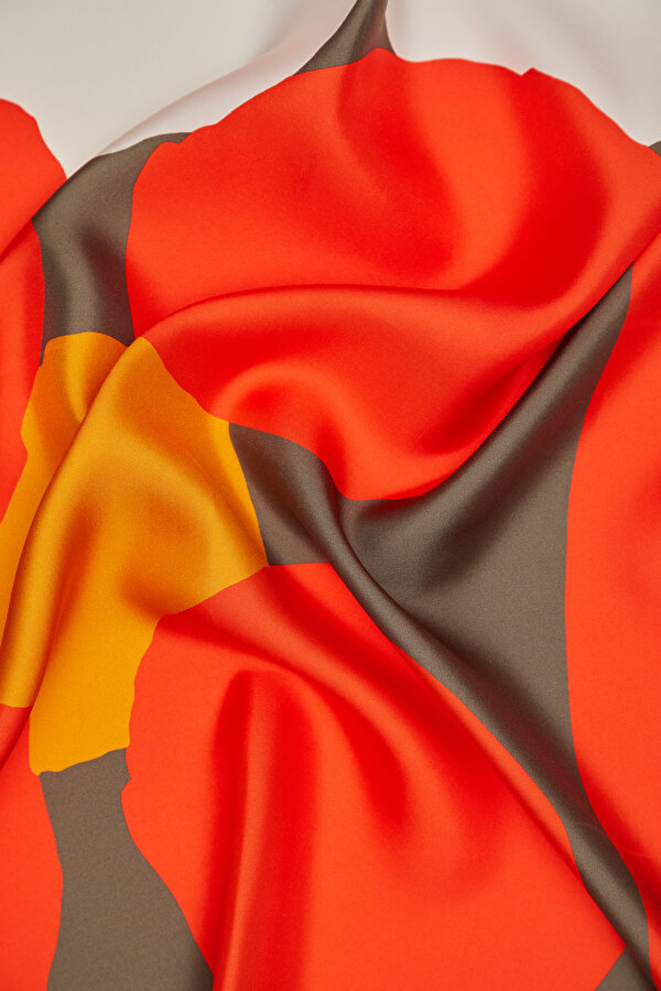 ORANGE GEOMETRIC DESIGN TWILL SCARF 2
