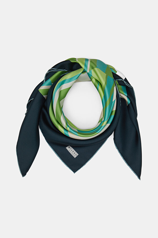 LACİVERT GEOMETRİK DESENLİ TWILL EŞARP 2