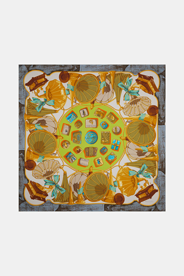 YEŞİL OBJE DESENLİ TWILL EŞARP
