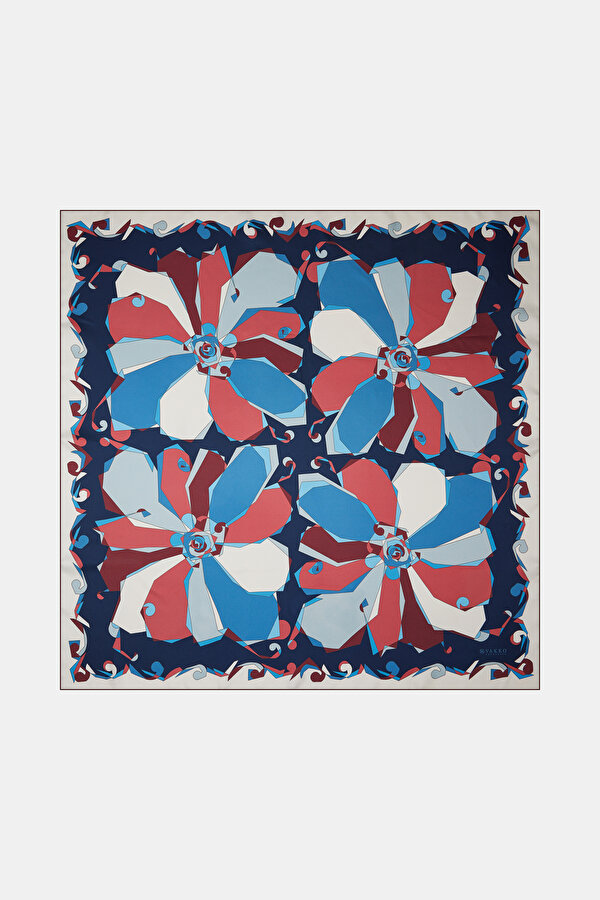 KIRMIZI ÇİÇEK DESENLİ TWILL EŞARP