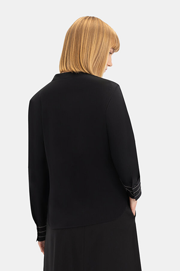 BLACK V NECK LONG SLEEVE BLOUSE 2