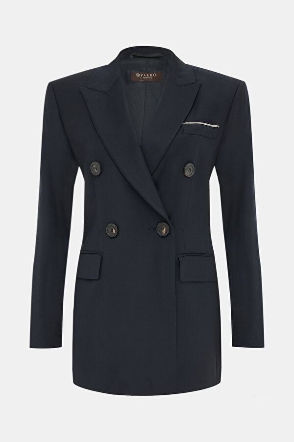 NAVY BLUE SURPLICE NECKLINE (CROSS-OVER NECKLINE) JACKET 7