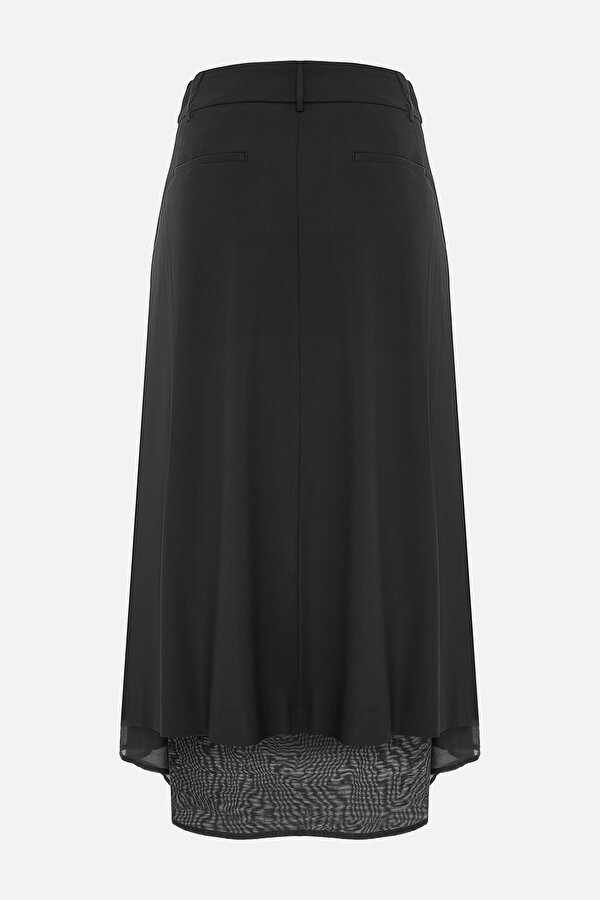 BLACK VISCOSE/WOOL MIDI SKIRT 6