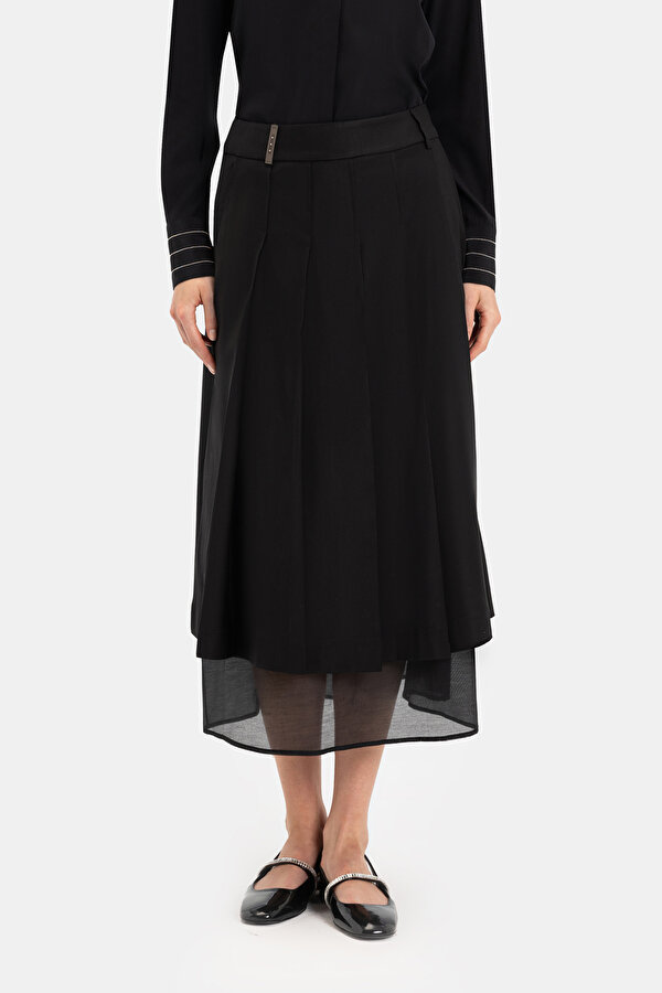 BLACK VISCOSE/WOOL MIDI SKIRT 2