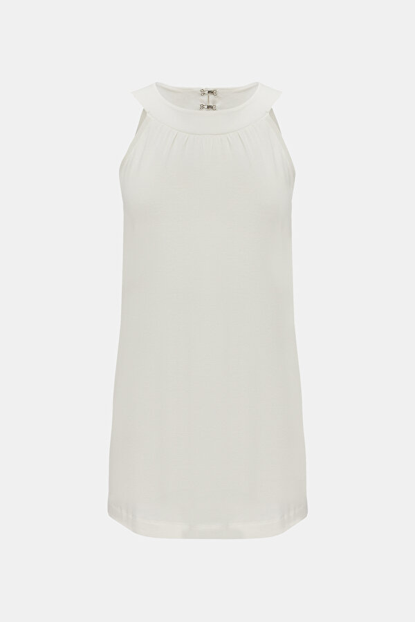 KREM HALTER YAKA KOLSUZ T-SHIRT