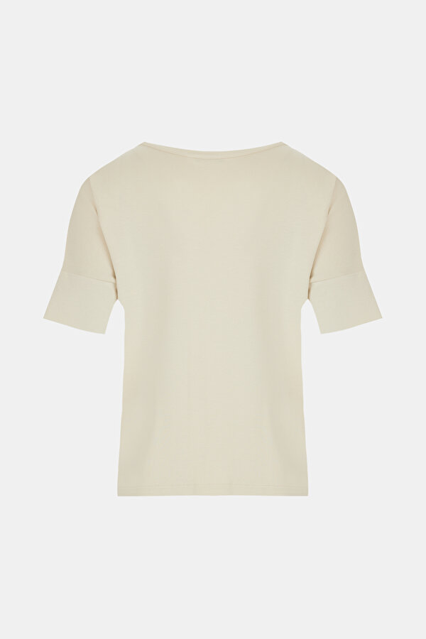 KREM O YAKA KISA KOLLU T-SHIRT 2
