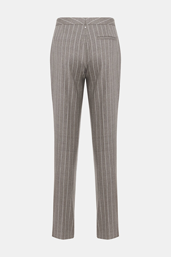 BEJ ÇİZGİLİ DESENLİ DAR PAÇA PANTOLON 6