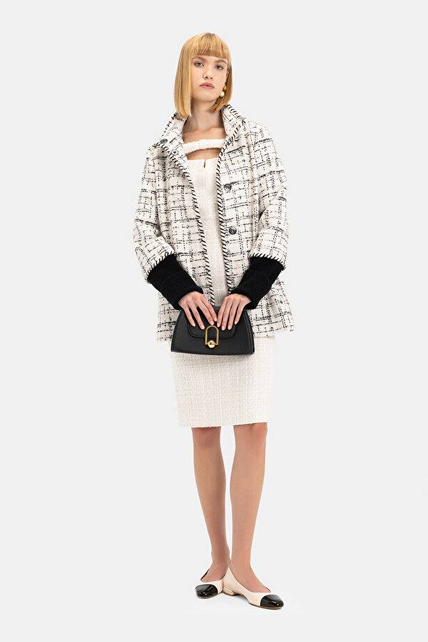 BLACK COTTON/WOOL REEFER JACKET