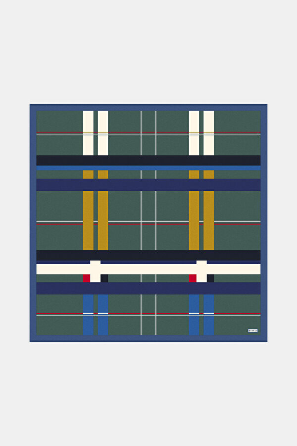 ZÜMRÜT YEŞİLİ GEOMETRİK DESENLİ TWILL EŞARP