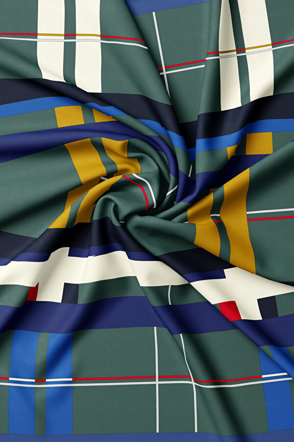 ZÜMRÜT YEŞİLİ GEOMETRİK DESENLİ TWILL EŞARP 2