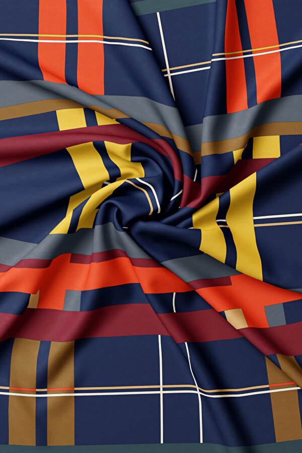 LACİVERT GEOMETRİK DESENLİ TWILL EŞARP 2