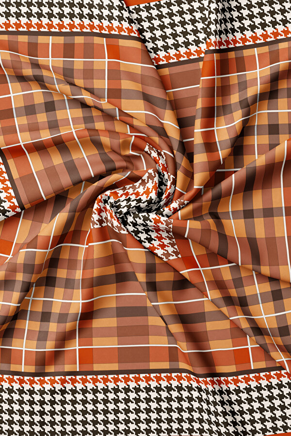 ORANGE CHECK TWILL SCARF 2