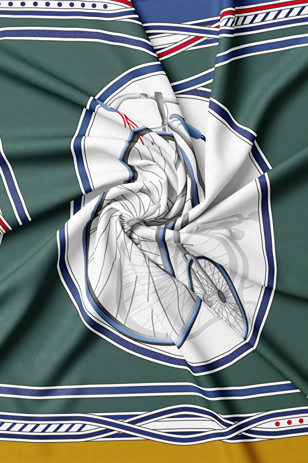 ZÜMRÜT YEŞİLİ OBJE DESENLİ TWILL EŞARP 2