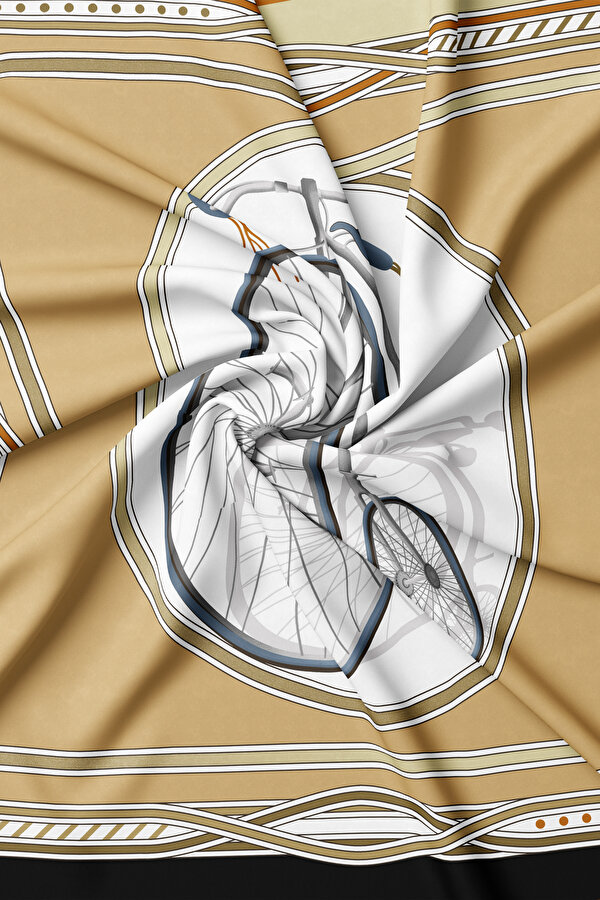 CAMEL OBJE DESENLİ TWILL EŞARP 2