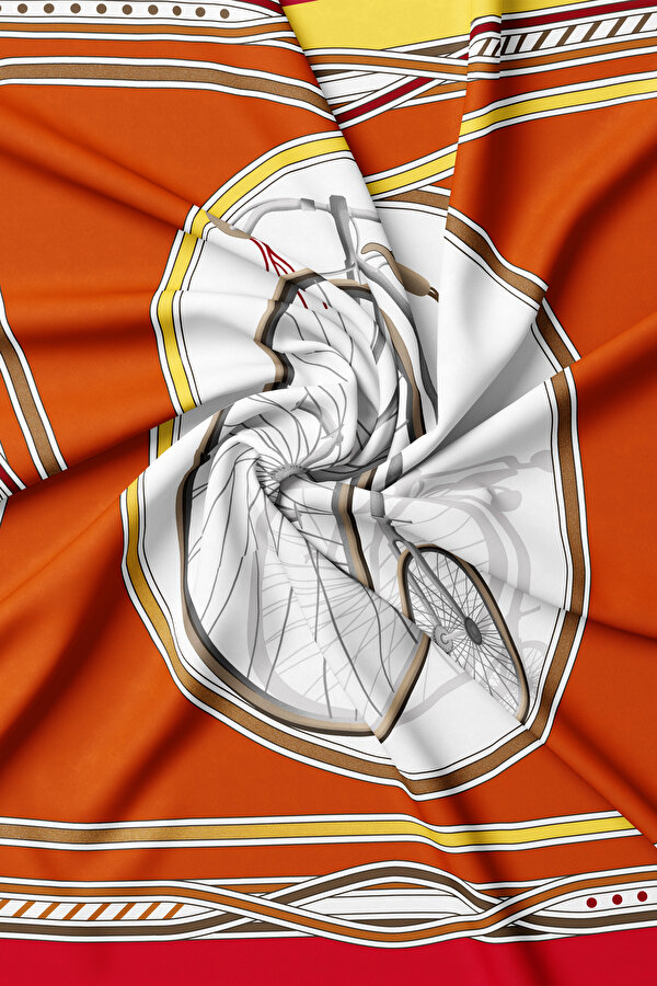 TURUNCU OBJE DESENLİ TWILL EŞARP 2