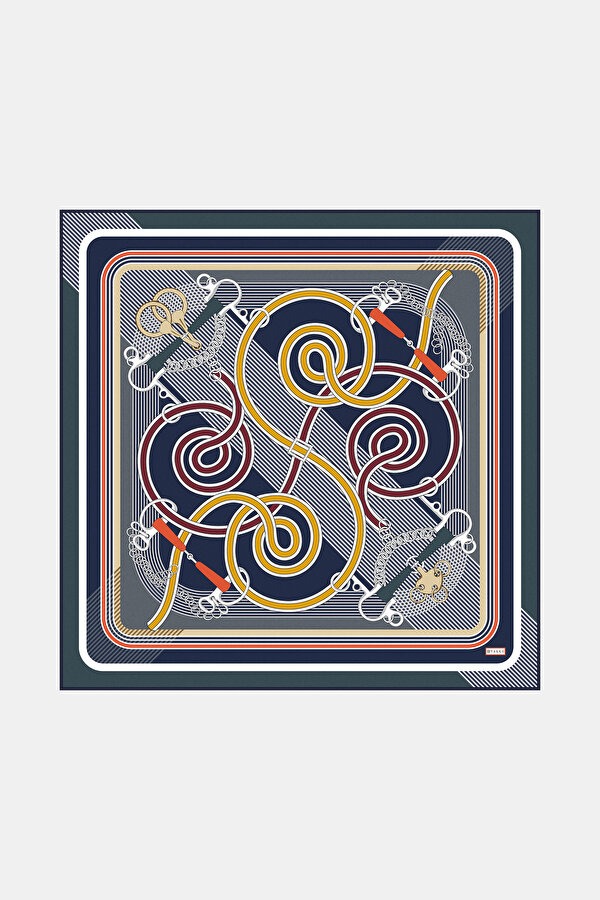 LACİVERT GEOMETRİK DESENLİ TWILL EŞARP