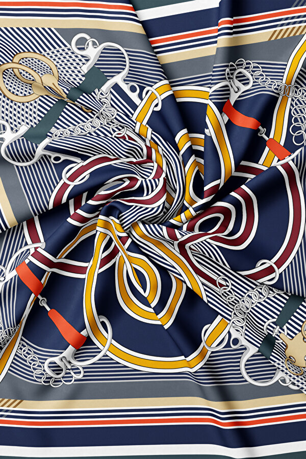 LACİVERT GEOMETRİK DESENLİ TWILL EŞARP 2