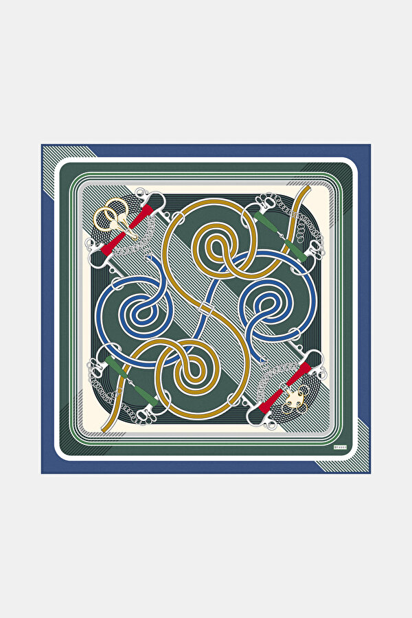 ZÜMRÜT YEŞİLİ GEOMETRİK DESENLİ TWILL EŞARP