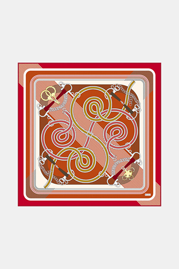 TURUNCU GEOMETRİK DESENLİ TWILL EŞARP