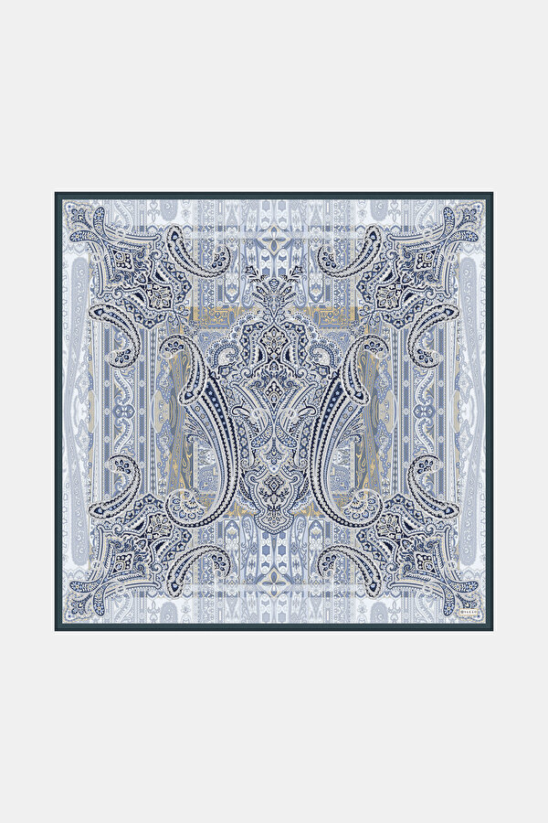 LACİVERT ŞAL DESENLİ TWILL EŞARP