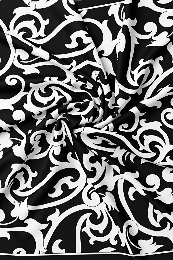 SİYAH ÇİÇEK DESENLİ TWILL EŞARP 2