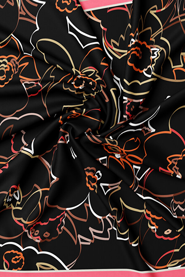 SİYAH ÇİÇEK DESENLİ TWILL EŞARP 2