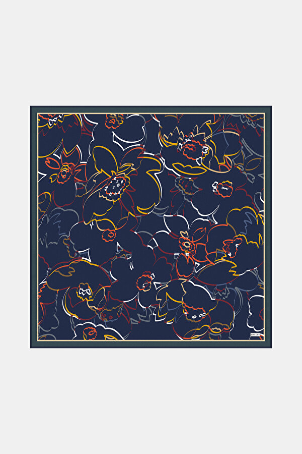 LACİVERT ÇİÇEK DESENLİ TWILL EŞARP