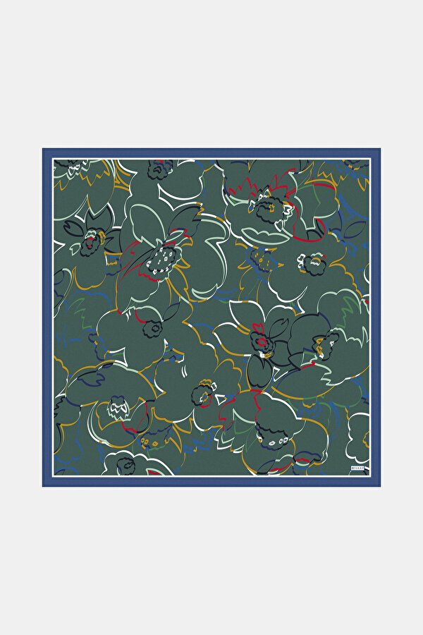 ZÜMRÜT YEŞİLİ ÇİÇEK DESENLİ TWILL EŞARP