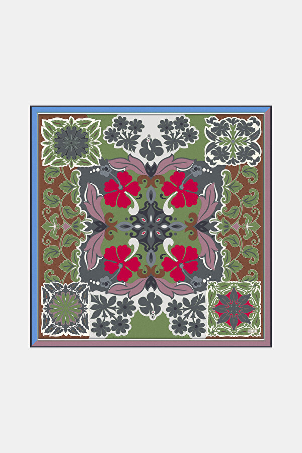 YEŞİL ÇİÇEK DESENLİ TWILL EŞARP