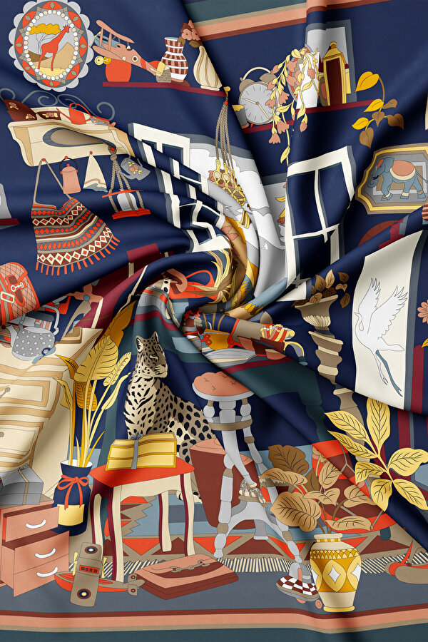 NAVY BLUE OBJECT DESIGN TWILL SCARF 2