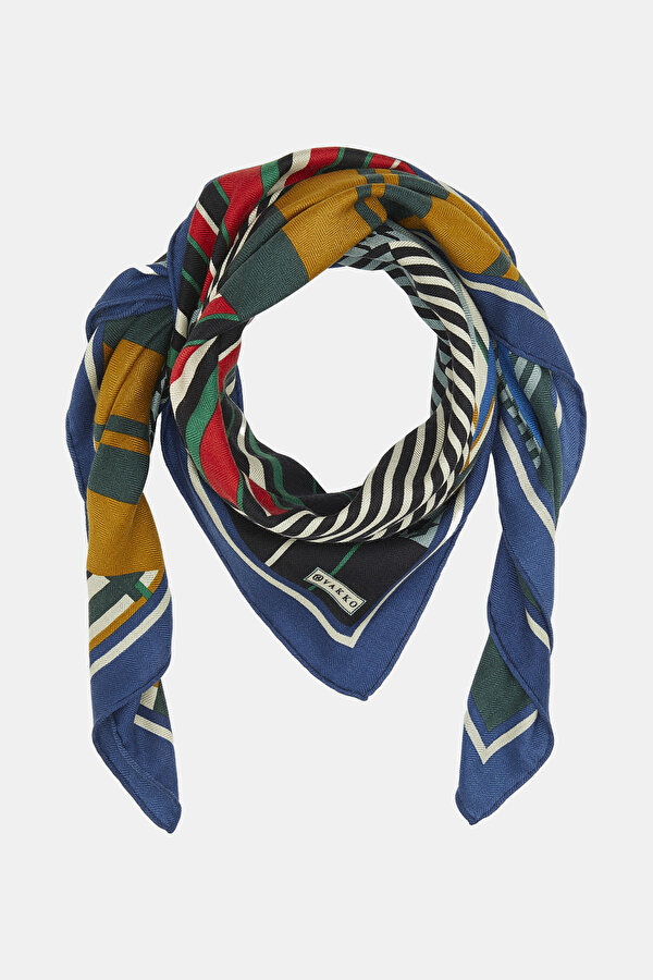 EMERALD GREEN GEOMETRIC DESIGN CASHMERE/SILK SCARF 2