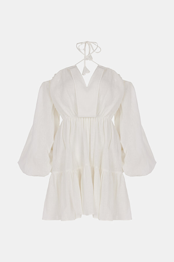 ECRU SLEEVELESS SUSPENDER SHORT DRESS