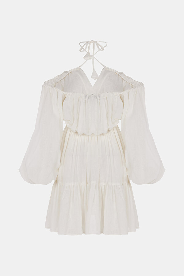 ECRU SLEEVELESS SUSPENDER SHORT DRESS 2