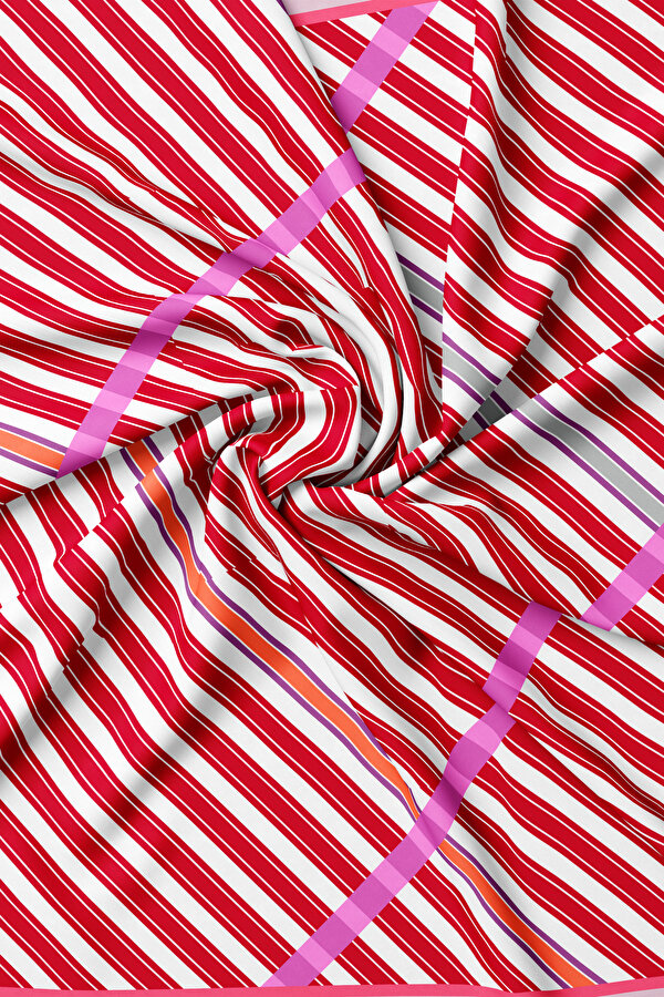 KIRMIZI GEOMETRİK DESENLİ TWILL EŞARP 2
