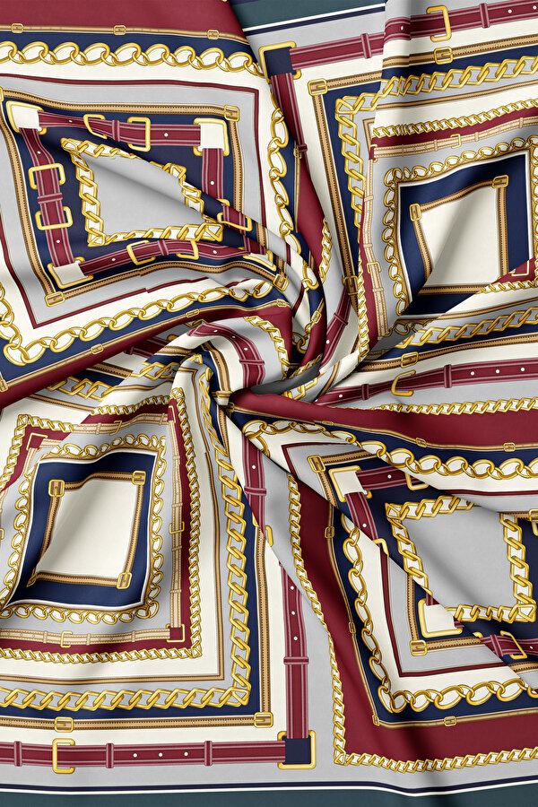 BORDO OBJE DESENLİ TWILL EŞARP 2