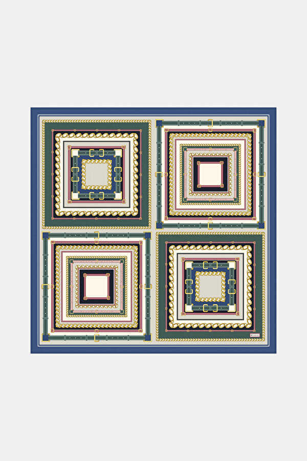 ZÜMRÜT YEŞİLİ OBJE DESENLİ TWILL EŞARP